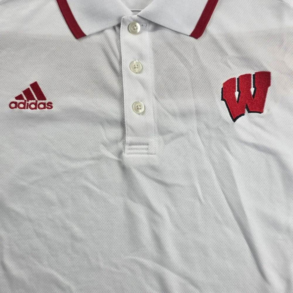 Adidas Polo Shirt Mens Medium Red White Wisconsin Badgers Climalite Bundle‎ 2pk